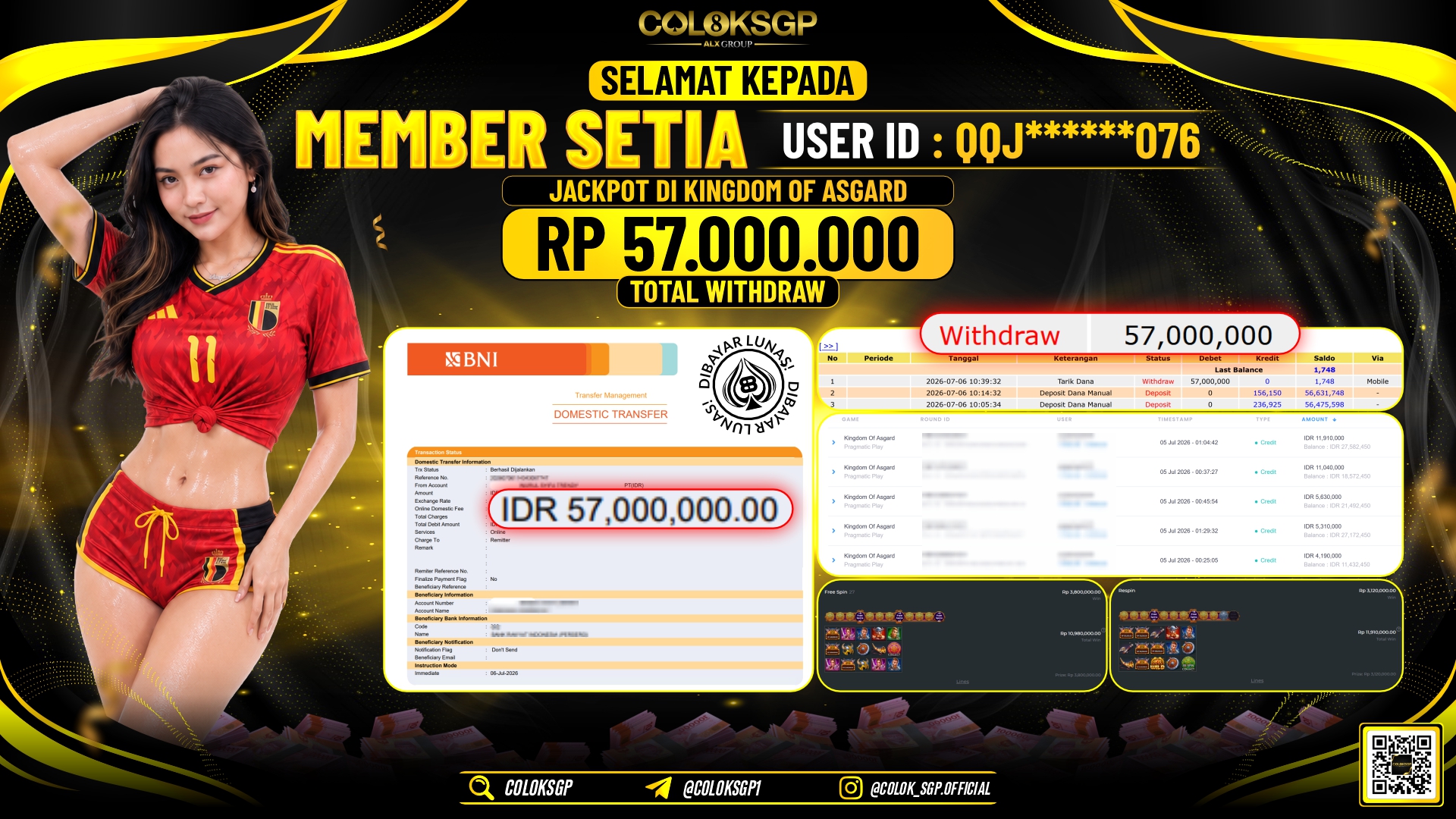 COLOKSGP JACKPOT PRAGMATIC PLAY - KINGDOM OF ASGARD RP57.000.000,- LUNAS