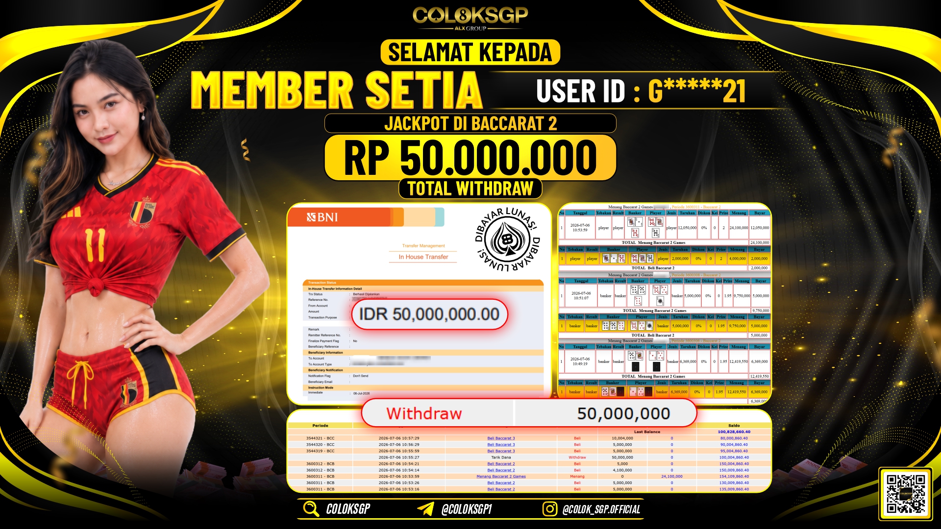 COLOKSGP JACKPOT IDNLIVE - BACCARAT 2 RP50.000.000,- LUNAS