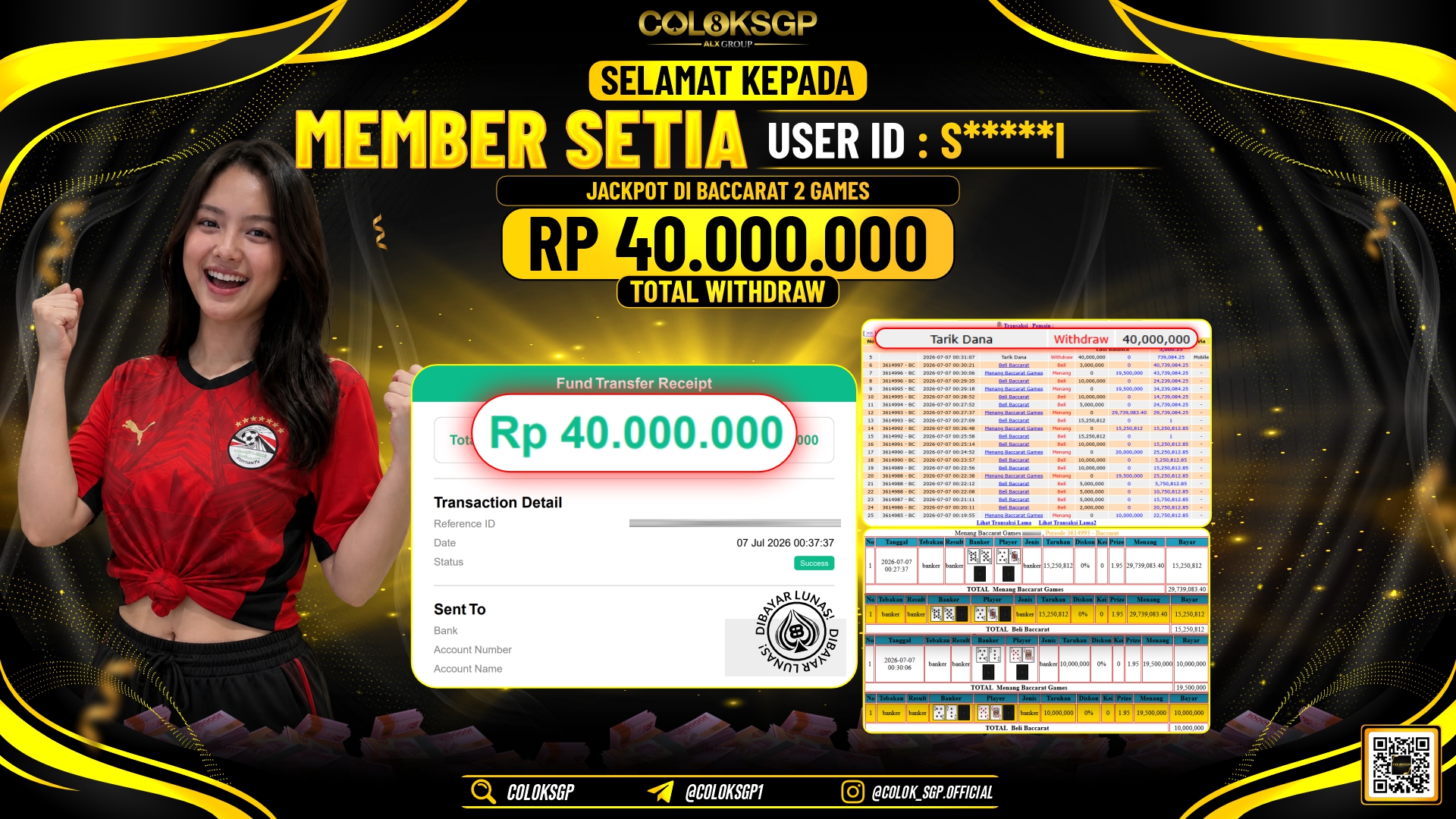 COLOKSGP JACKPOT IDNLIVE - BACCARAT 2 RP40.000.000,- LUNAS