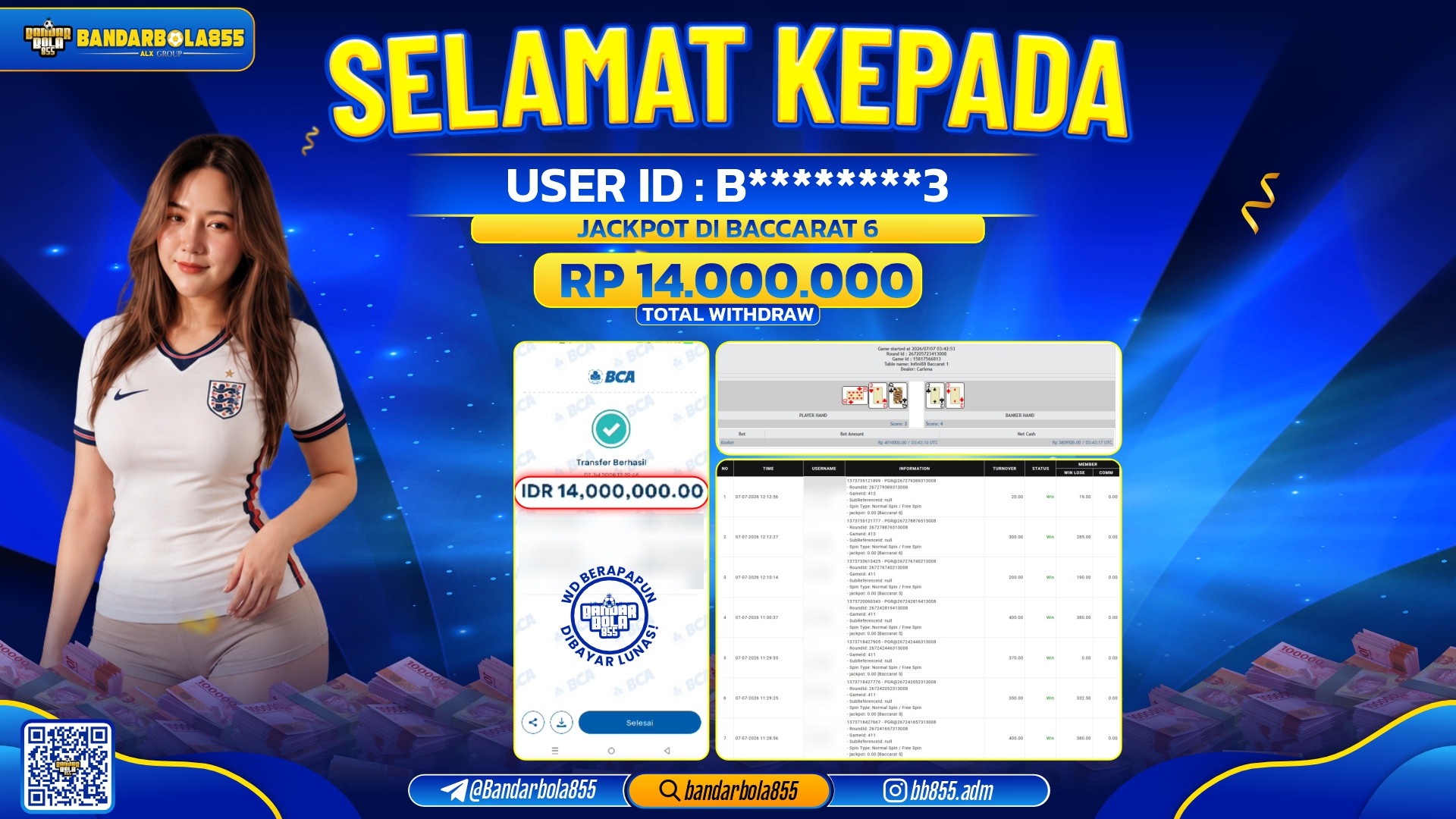 JACKPOT BANDARBOLA855 DI BACCARAT 6 Rp14.000.000, - LUNAS🎖