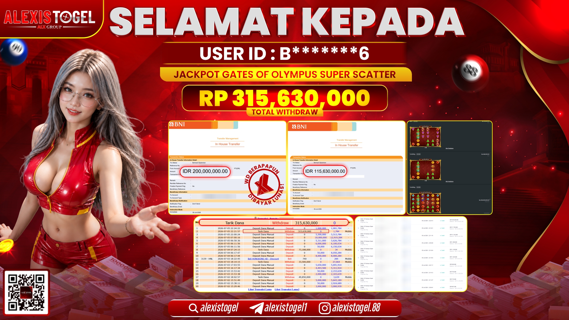 ALEXISTOGEL JACKPOT DI GATES OF OLYMPUS SUPER SCATTER RP.315.630.000,- LUNAS
