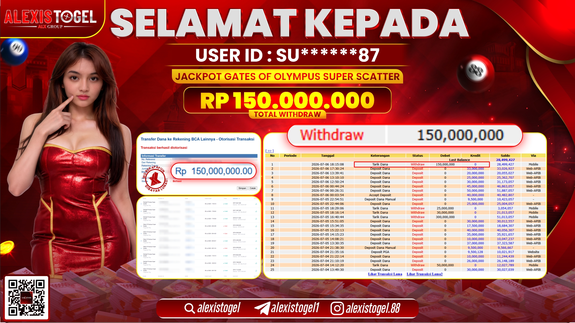 ALEXISTOGEL JACKPOT DI GATES OF OLYMPUS SUPER SCATTER RP.150.000.000,- LUNAS