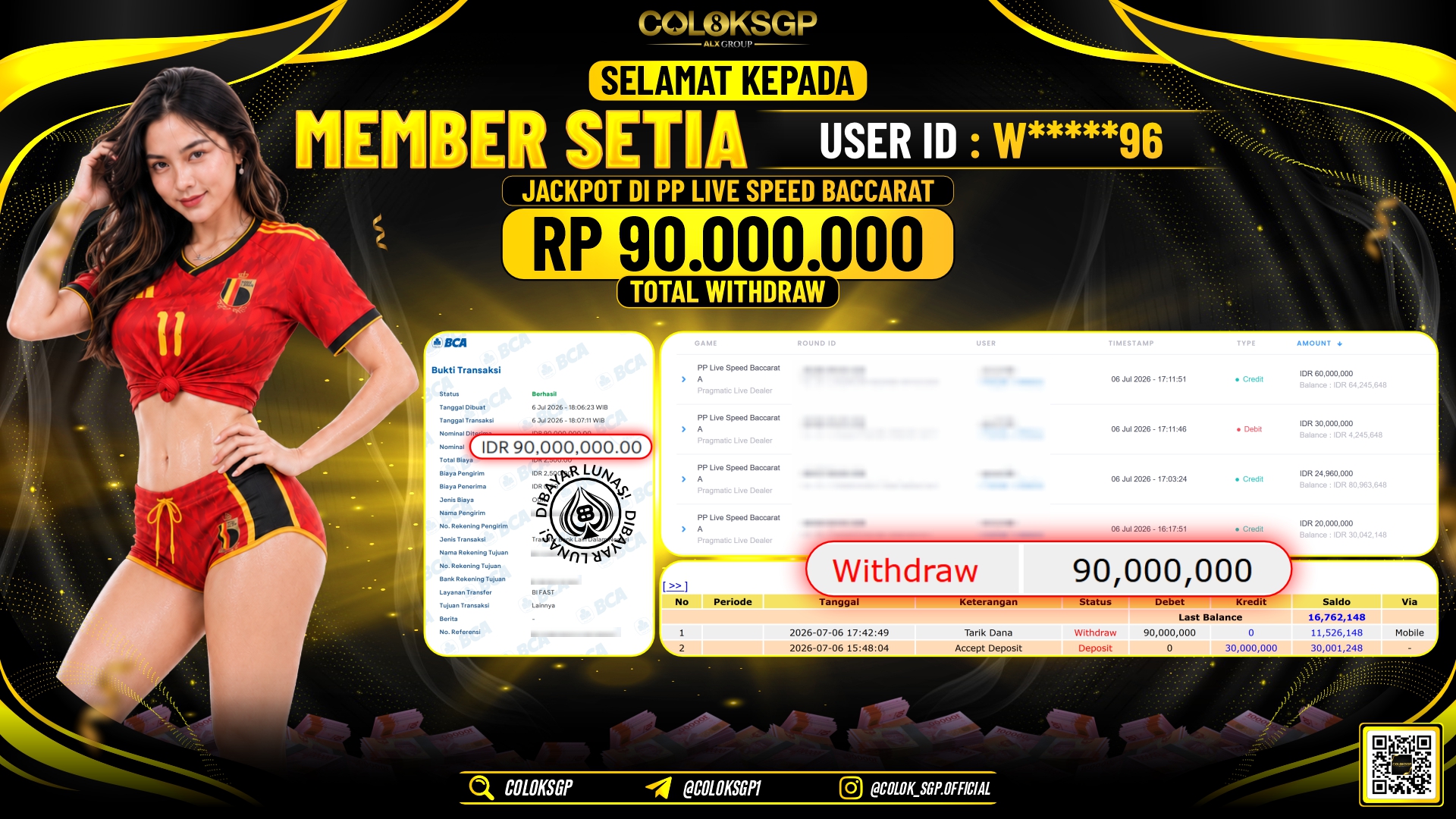 COLOKSGP JACKPOT PRAGMATIC LIVE DEALER - PP LIVE SPEED BACCARAT RP90.000.000,- LUNAS