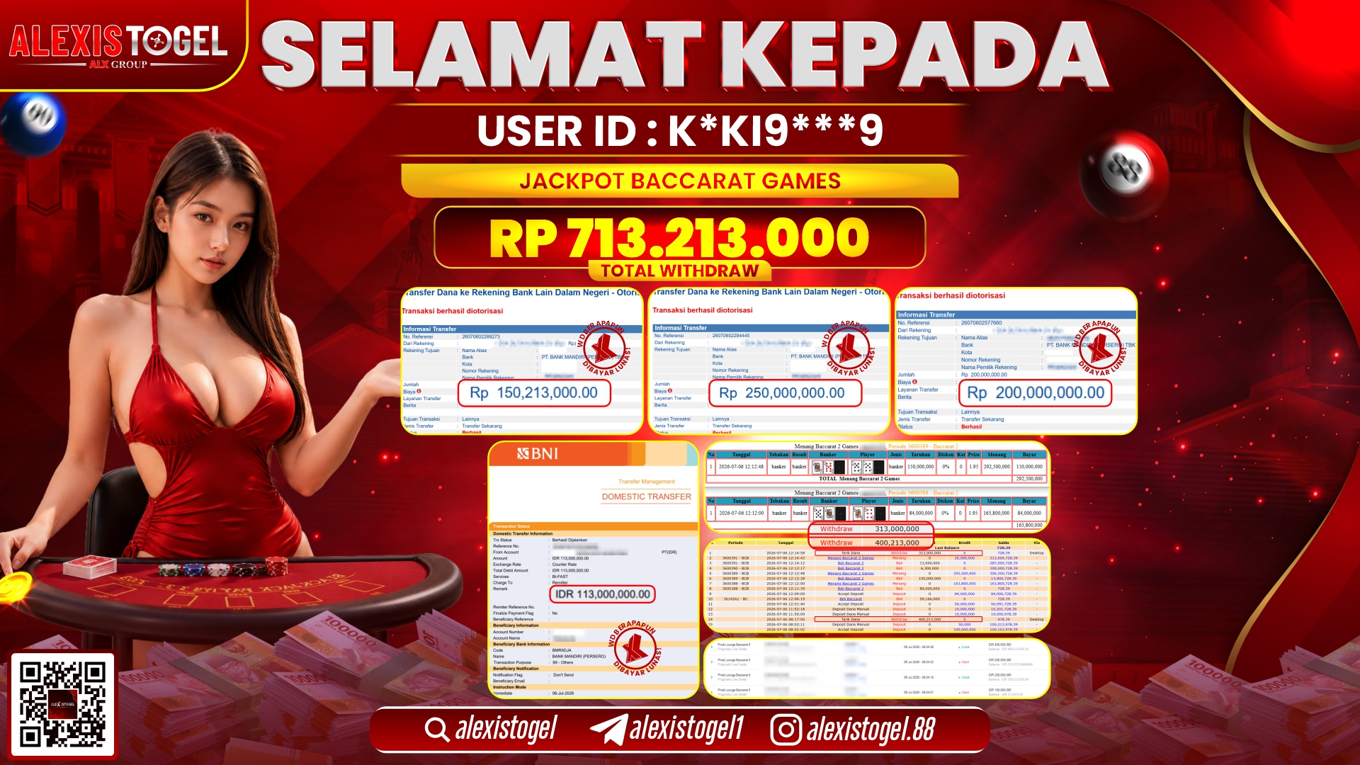 ALEXISTOGEL JACKPOT DI BACCARAT GAMES RP.713.213.000,- LUNAS