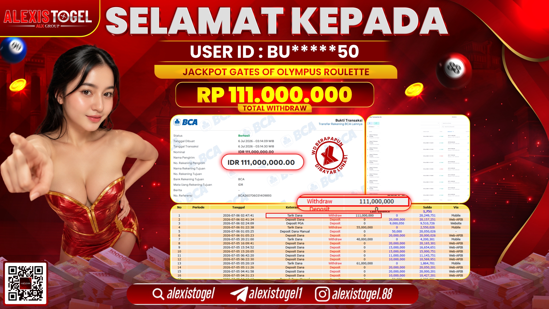 ALEXISTOGEL JACKPOT DI GATES OF OLYMPUS ROULETTE RP.111.000.000,- LUNAS