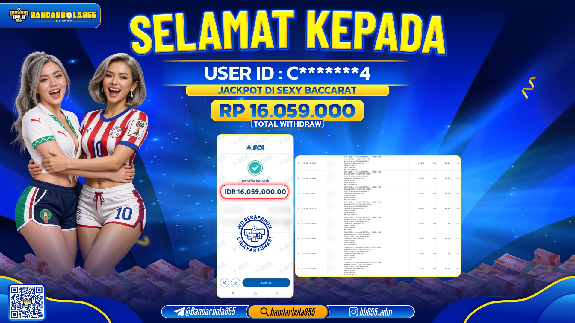 JACKPOT BANDARBOLA855 DI SEXY BACCARAT Rp16.059.000, - LUNAS🎖