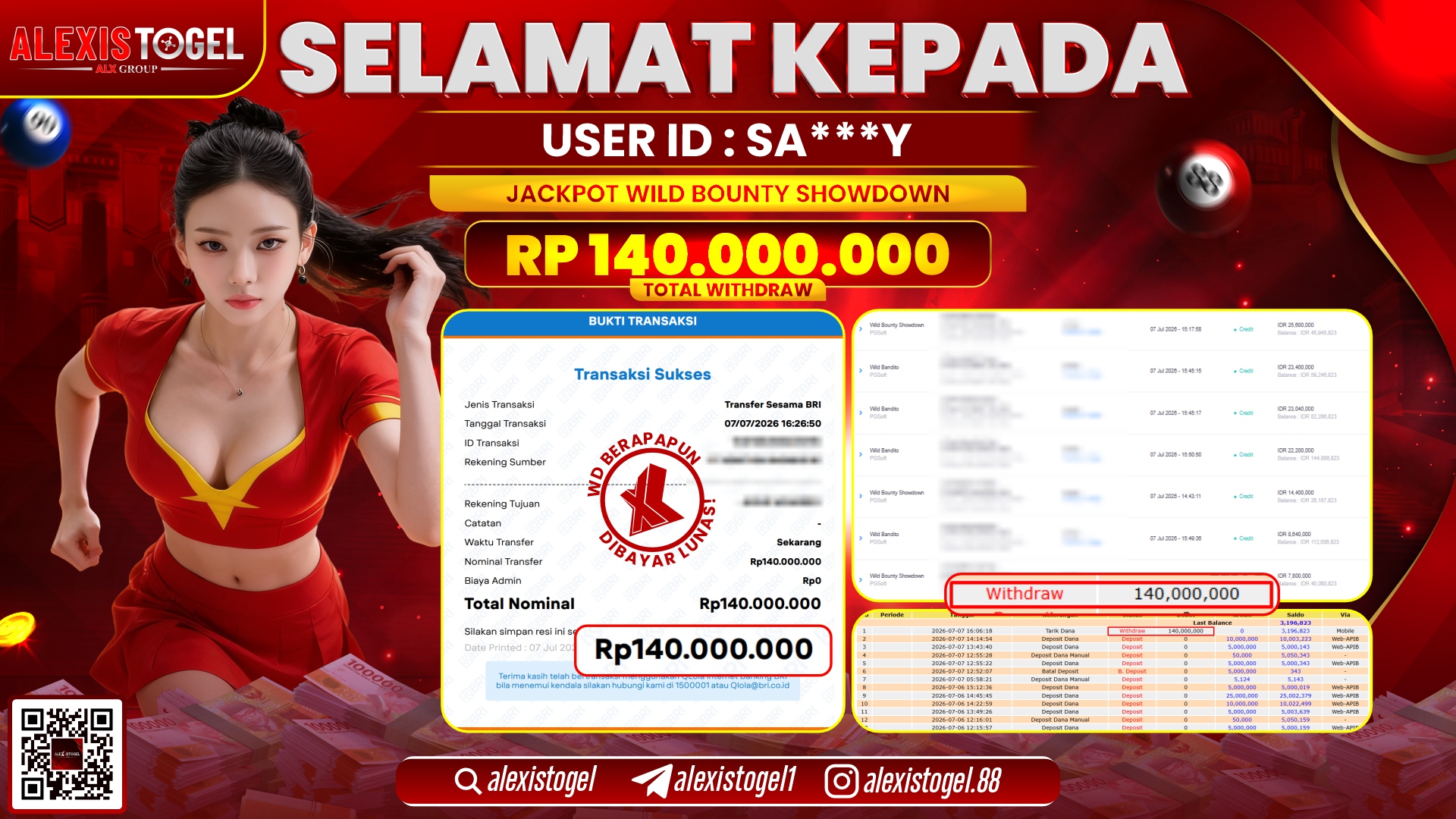 ALEXISTOGEL JACKPOT DI WILD BOUNTY SHOWDOWN RP.140.000.000,- LUNAS