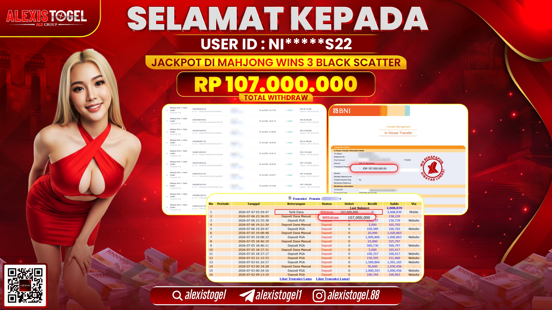 ALEXISTOGEL JACKPOT DI MAHJONG WINS 3 BLACK SCATTER RP.107.000.000,- LUNAS