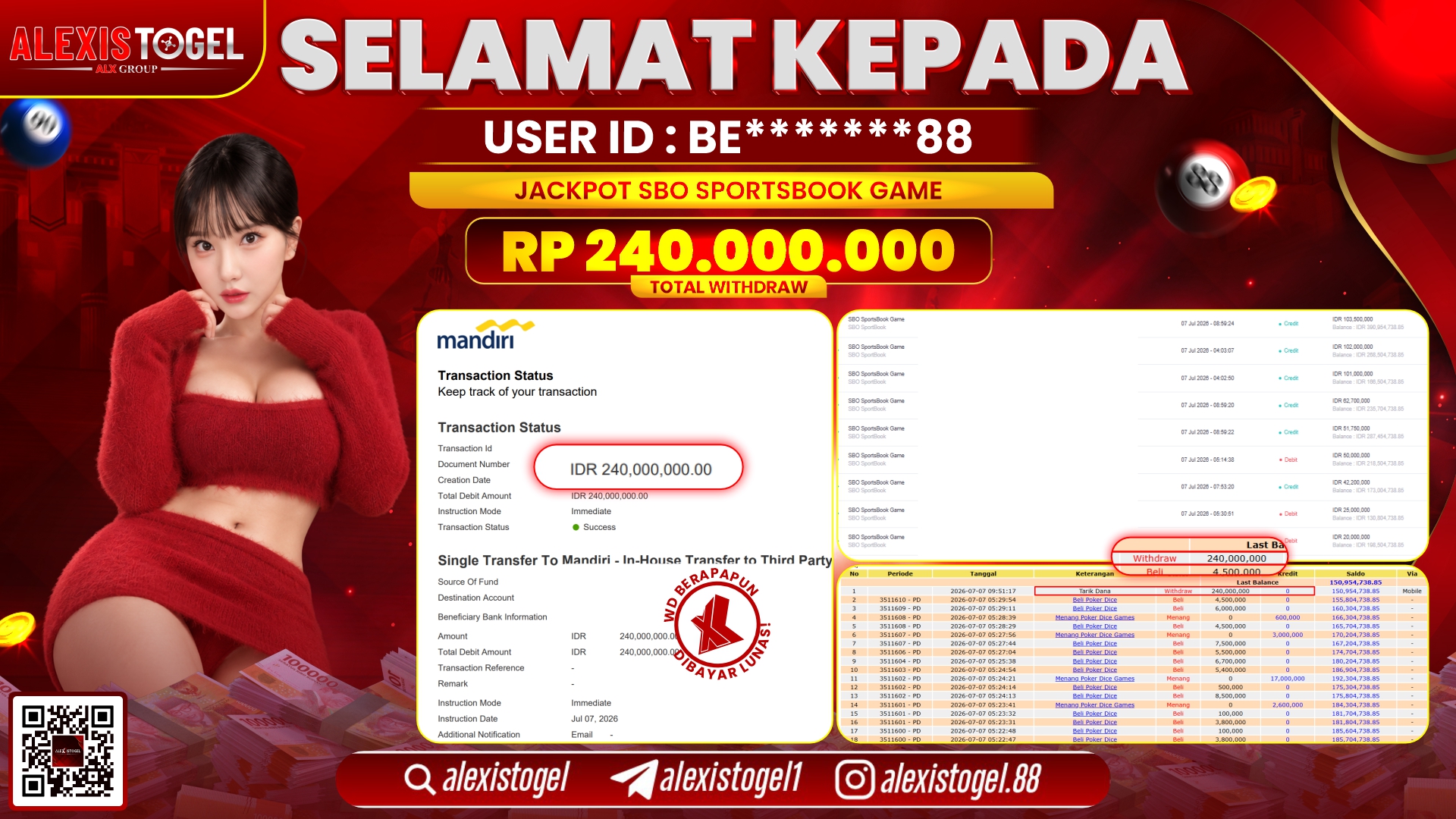 ALEXISTOGEL JACKPOT DI SBO SPORTSBOOK GAME RP.240.000.000,- LUNAS