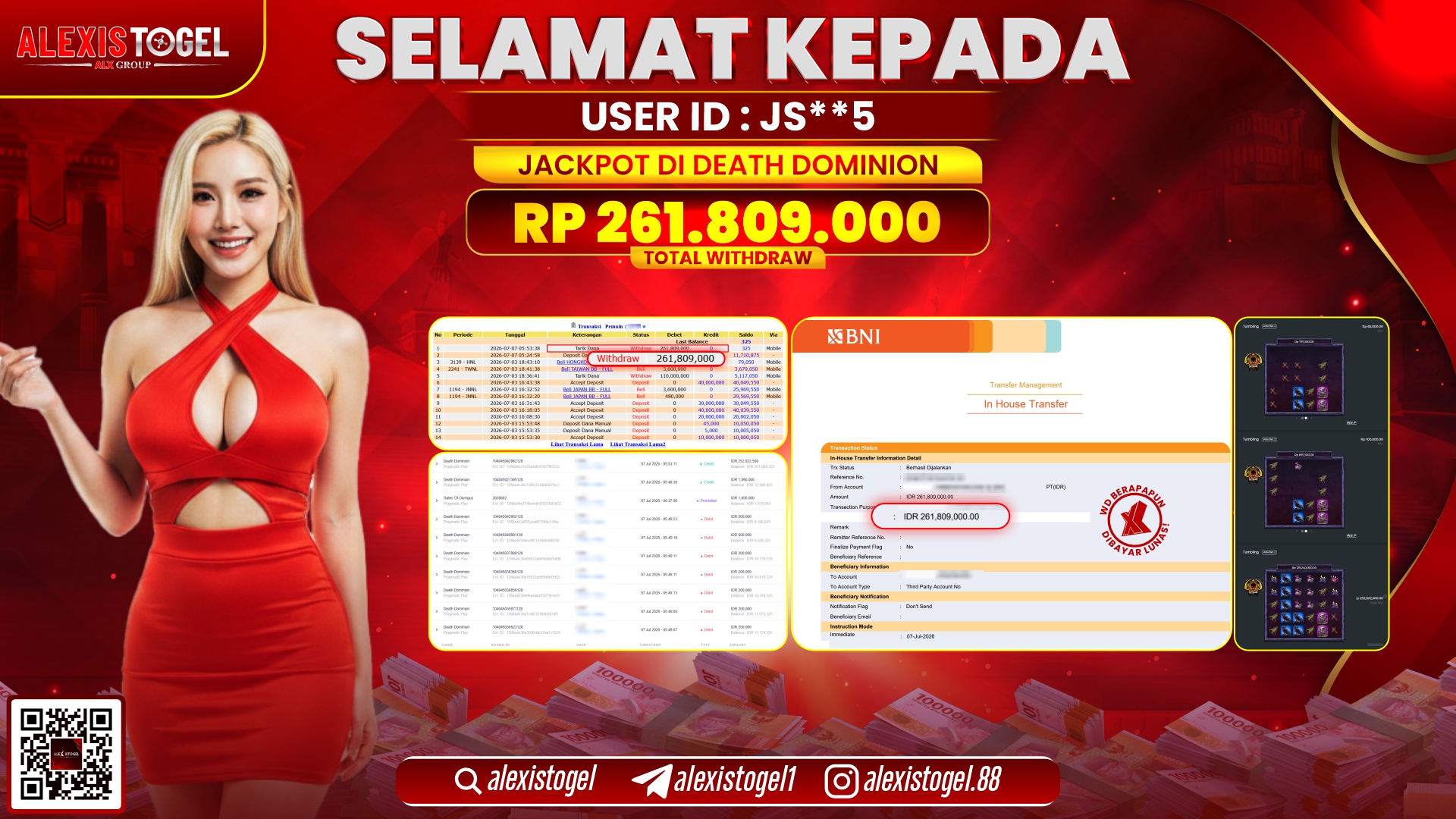 ALEXISTOGEL JACKPOT DI DEATH DOMINION RP.261.809.000,- LUNAS