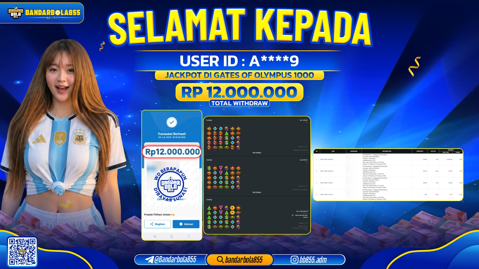 JACKPOT BANDARBOLA855 DI GATES OF OLYMPUS 1000 Rp12.000.000, - LUNAS🎖