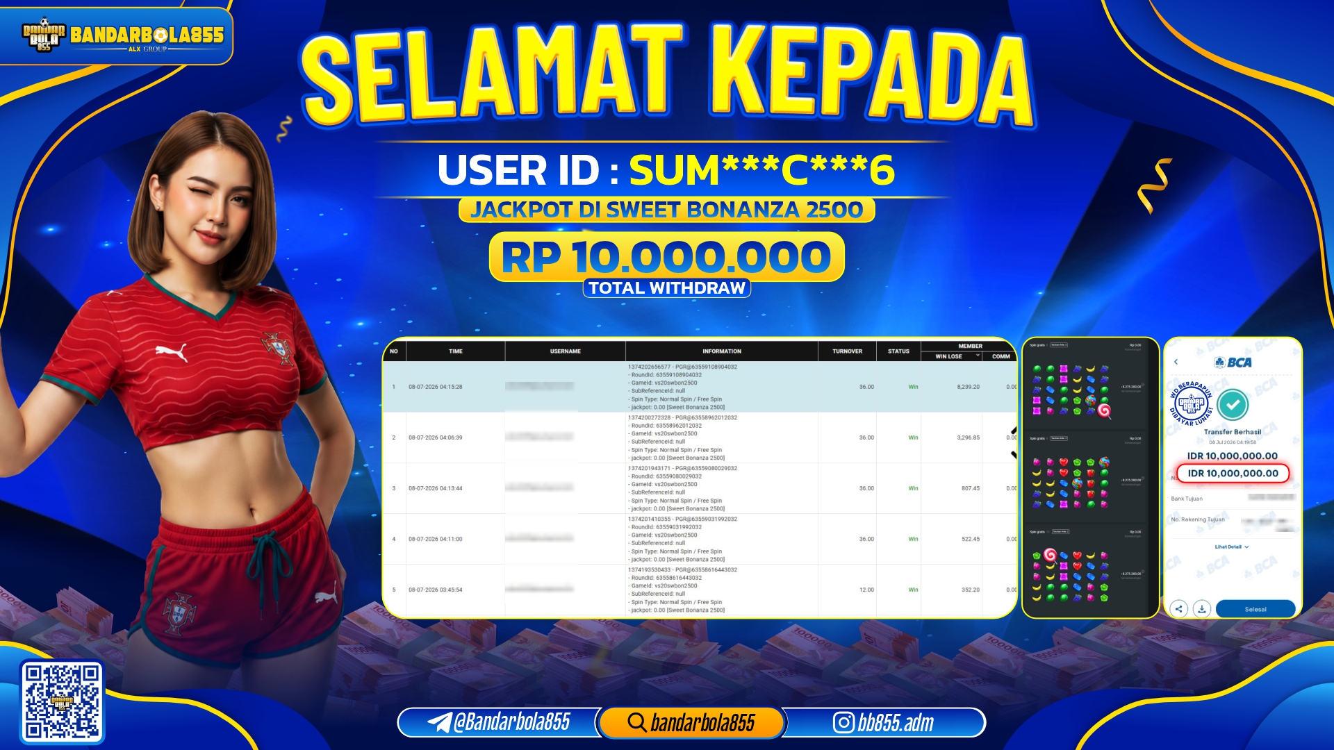 JACKPOT BANDARBOLA855 DI SWEET BONANZA 2500 Rp10.000.000, - LUNAS🎖