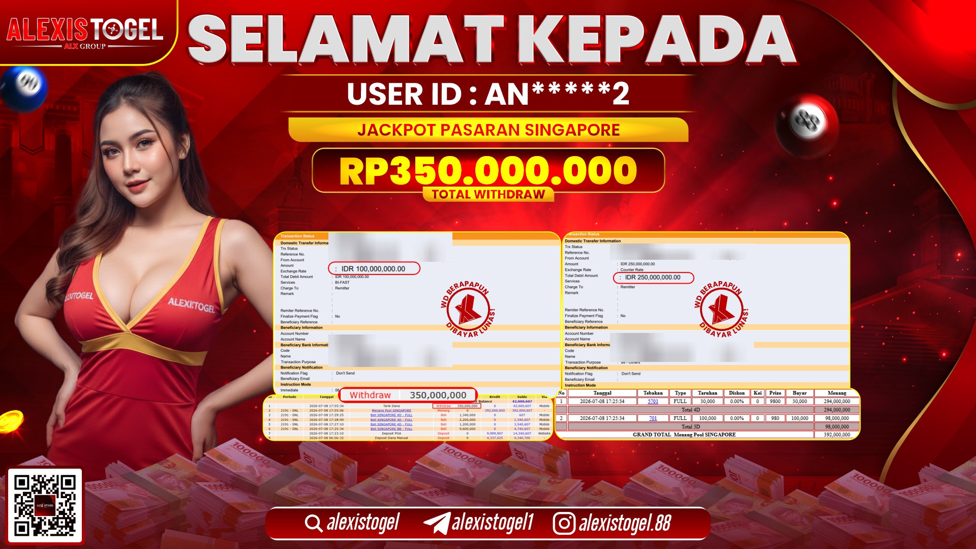 ALEXISTOGEL JACKPOT DI SINGAPORE RP.350.000.000,- LUNAS