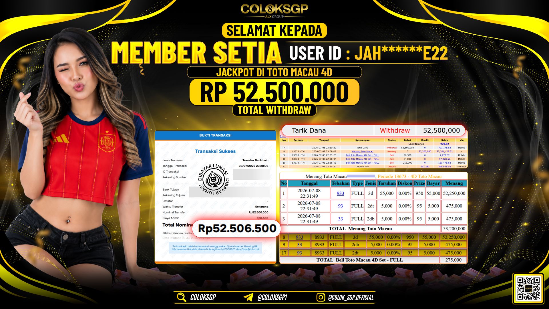 COLOKSGP JACKPOT POLLS - TOTO MACAU 4D RP52.500.000,- LUNAS