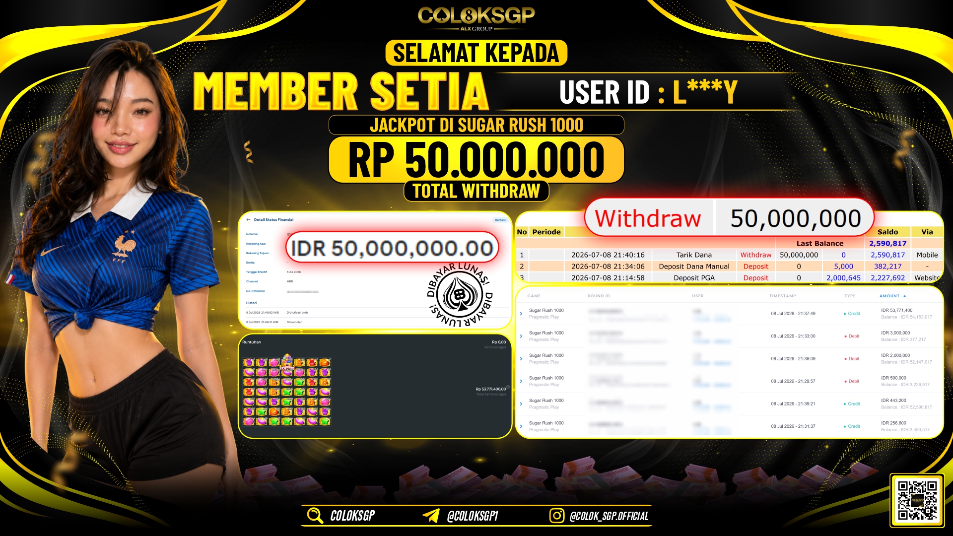 COLOKSGP JACKPOT PRAGMATIC PLAY - SUGAR RUSH 1000 RP50.000.000,- LUNAS