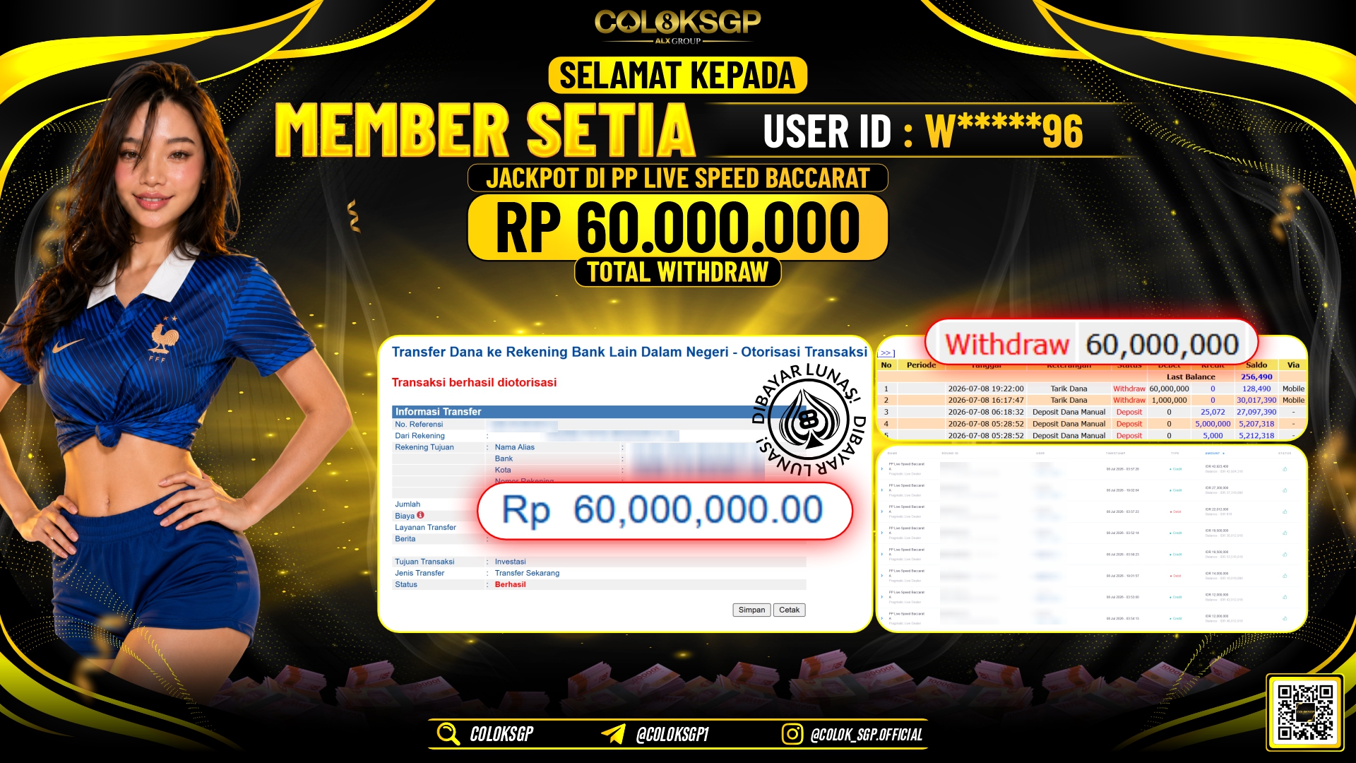 COLOKSGP JACKPOT PRAGMATIC LIVE DEALER - PP LIVE SPEED BACCARAT RP60.000.000,- LUNAS