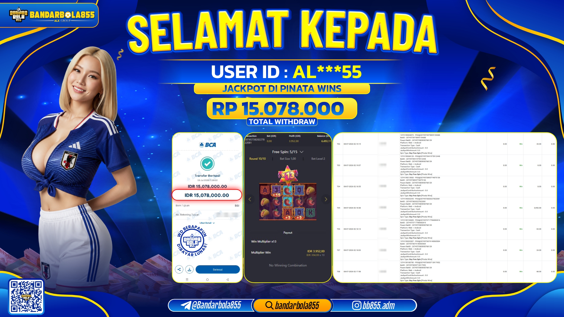 JACKPOT BANDARBOLA855 DI PINATA WINS Rp15.078.000, - LUNAS🎖