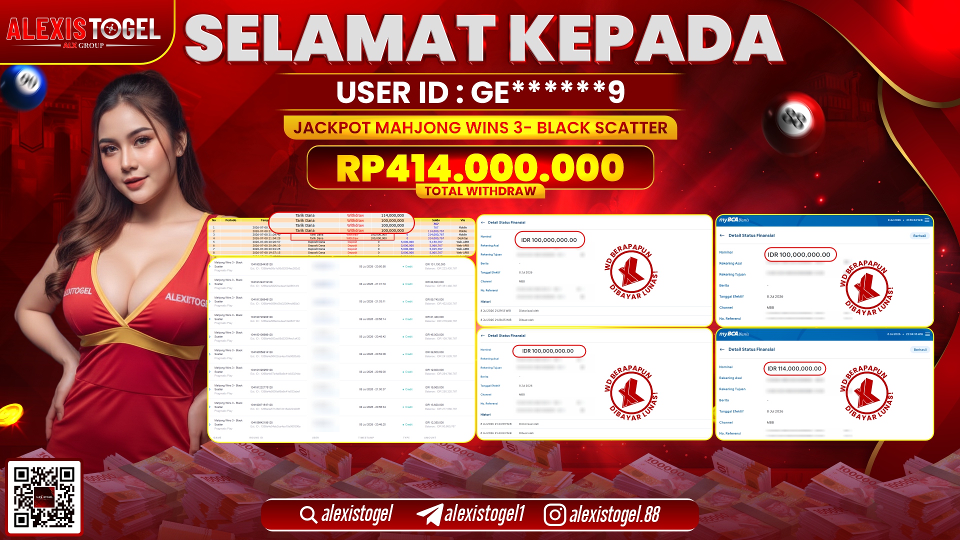 ALEXISTOGEL JACKPOT DI MAHJONG WINS 3-BLACK SCATTER RP.414.000.000,- LUNAS