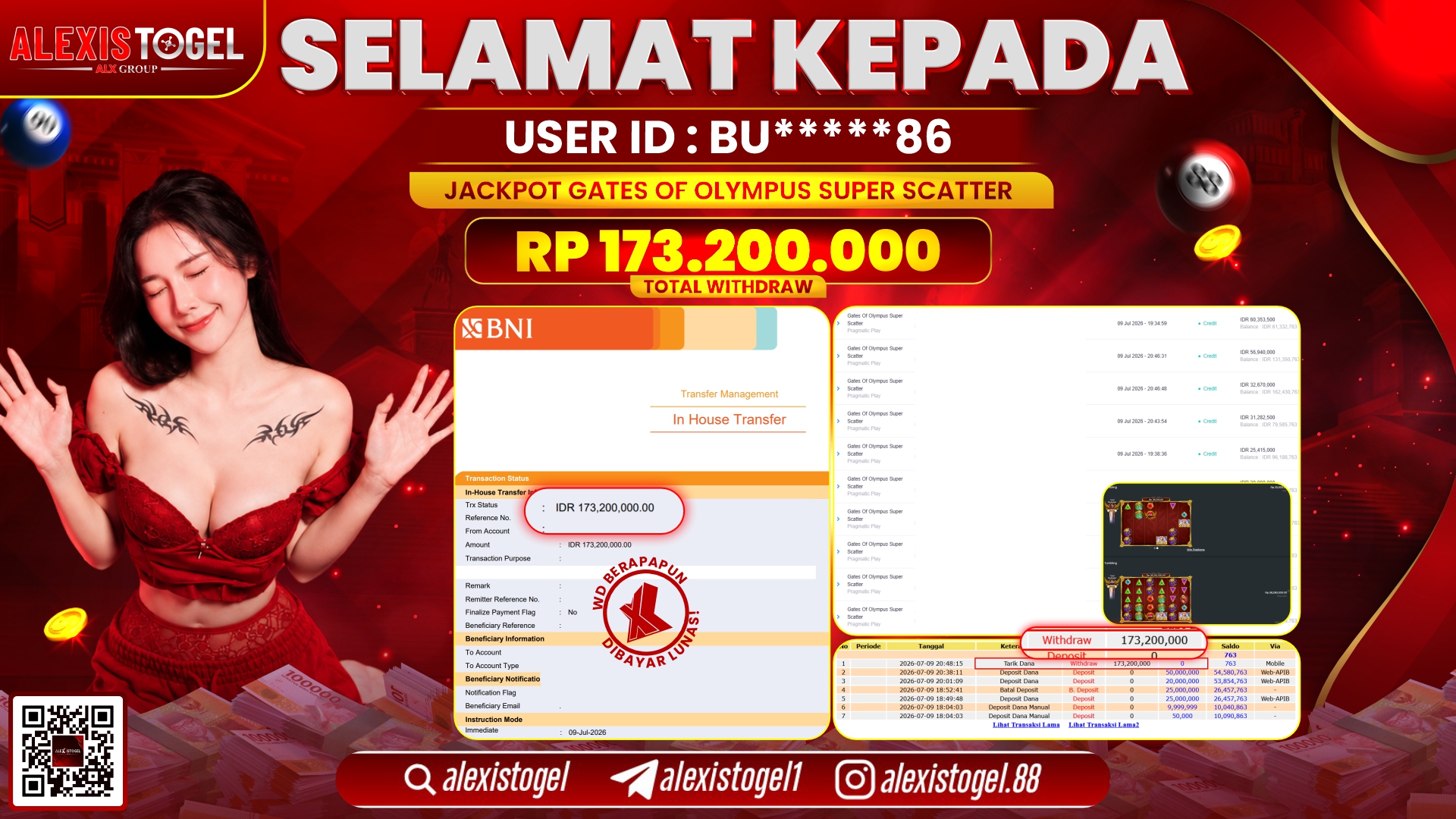 ALEXISTOGEL JACKPOT DI GATES OF OLYMPUS SUPER SCATTER RP.173.200.000,- LUNAS