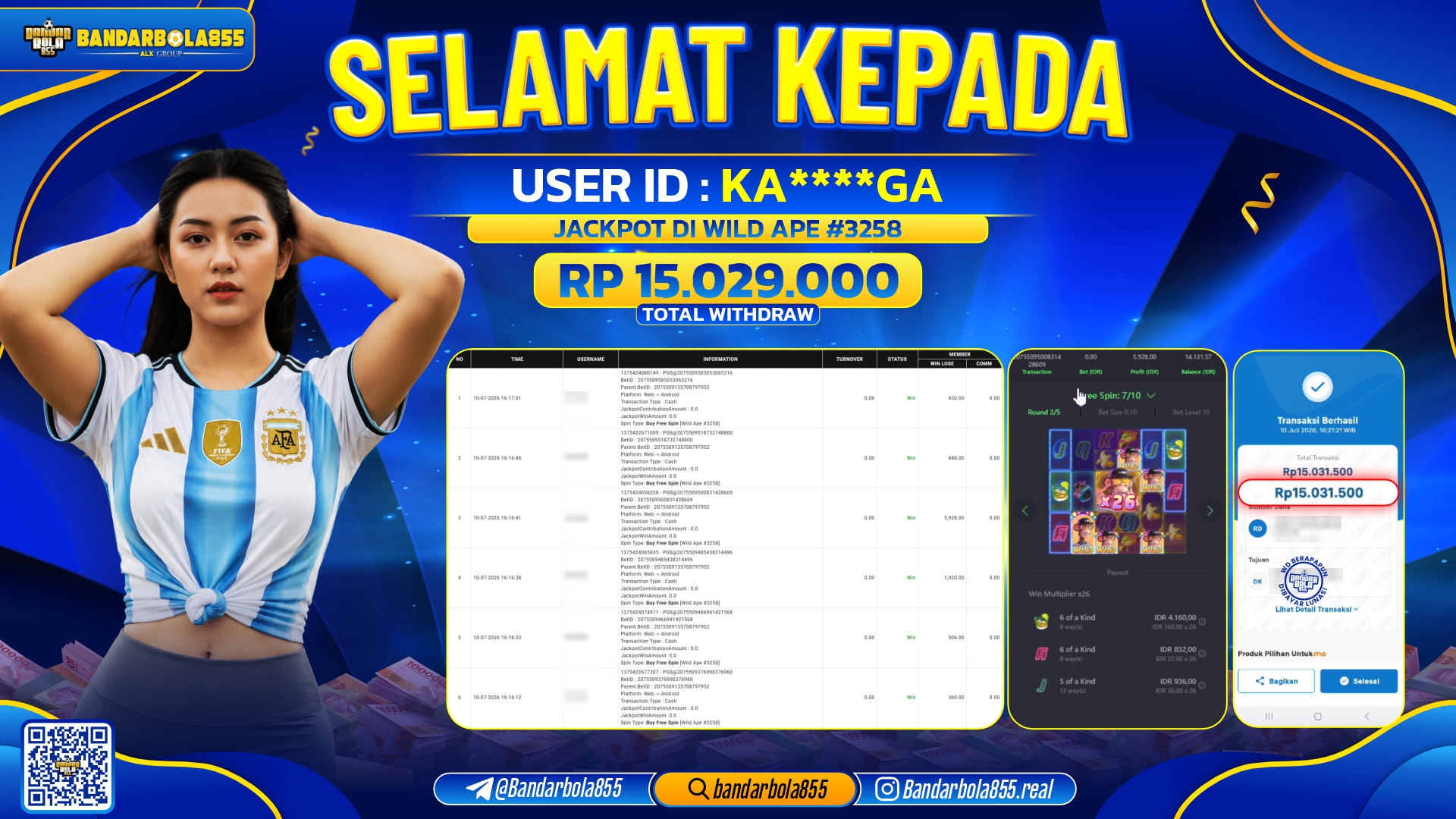 JACKPOT BANDARBOLA855 DI WILD APE #3258 Rp15.029.000, - LUNAS🎖