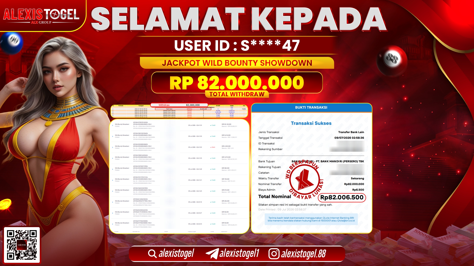 ALEXISTOGEL JACKPOT DI WILD BOUNTY SHOWDOWN RP.82.000.000,- LUNAS