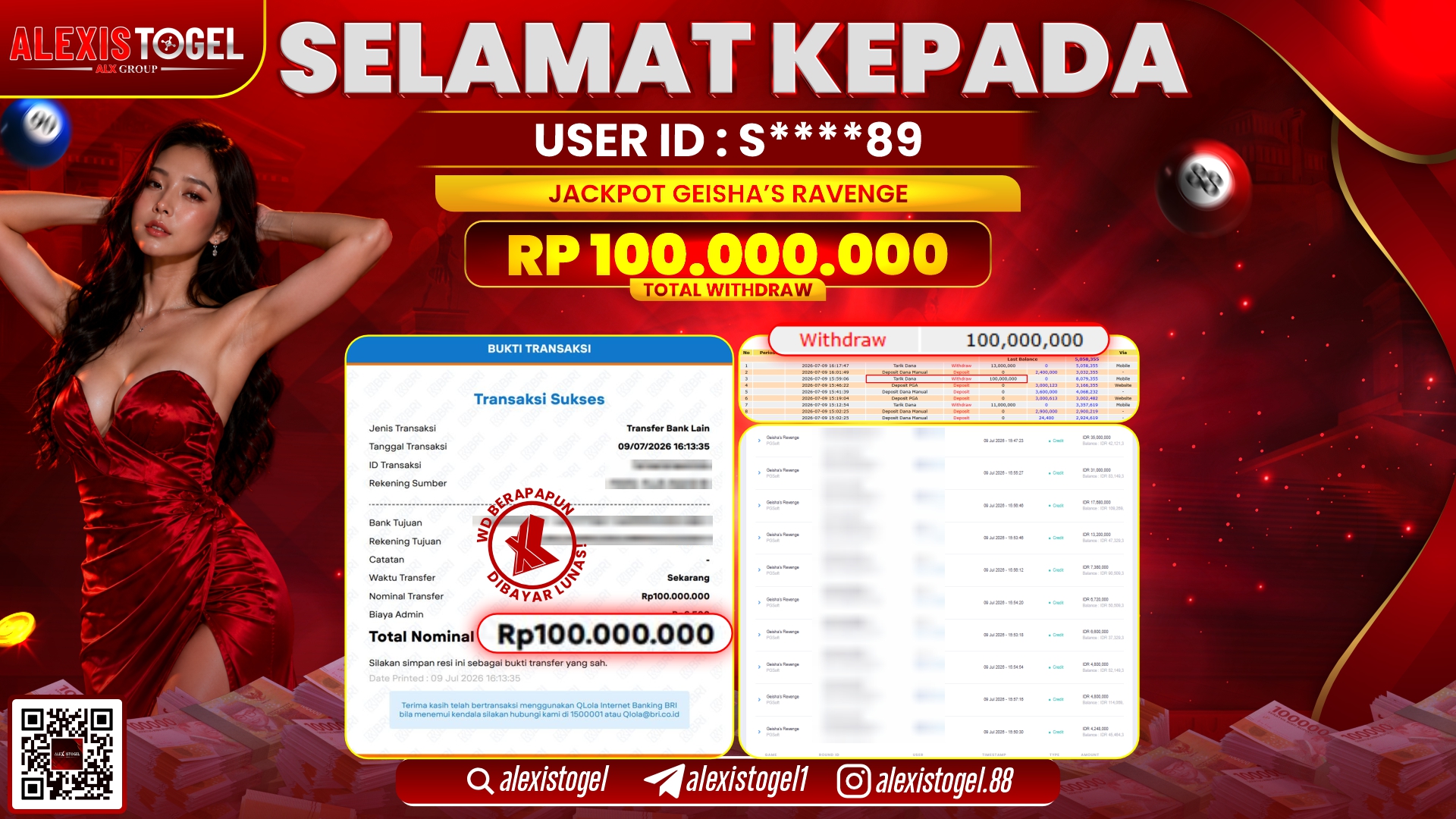 ALEXISTOGEL JACKPOT DI GEISHA'S RAVENGE RP.100.000.000,- LUNAS