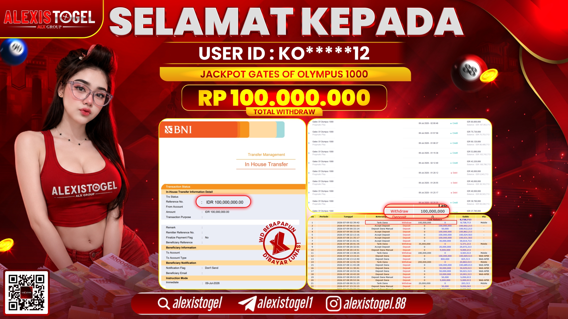 ALEXISTOGEL JACKPOT DI GATES OF OLYMPUS 1000 RP.100.000.000,- LUNAS