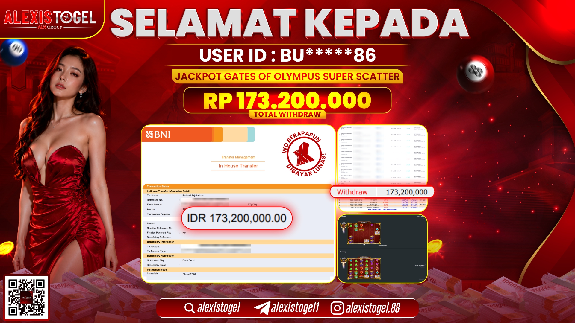 ALEXISTOGEL JACKPOT DI GATES OF OLYMPUS SUPER SCATTER RP.173.200.000,- LUNAS