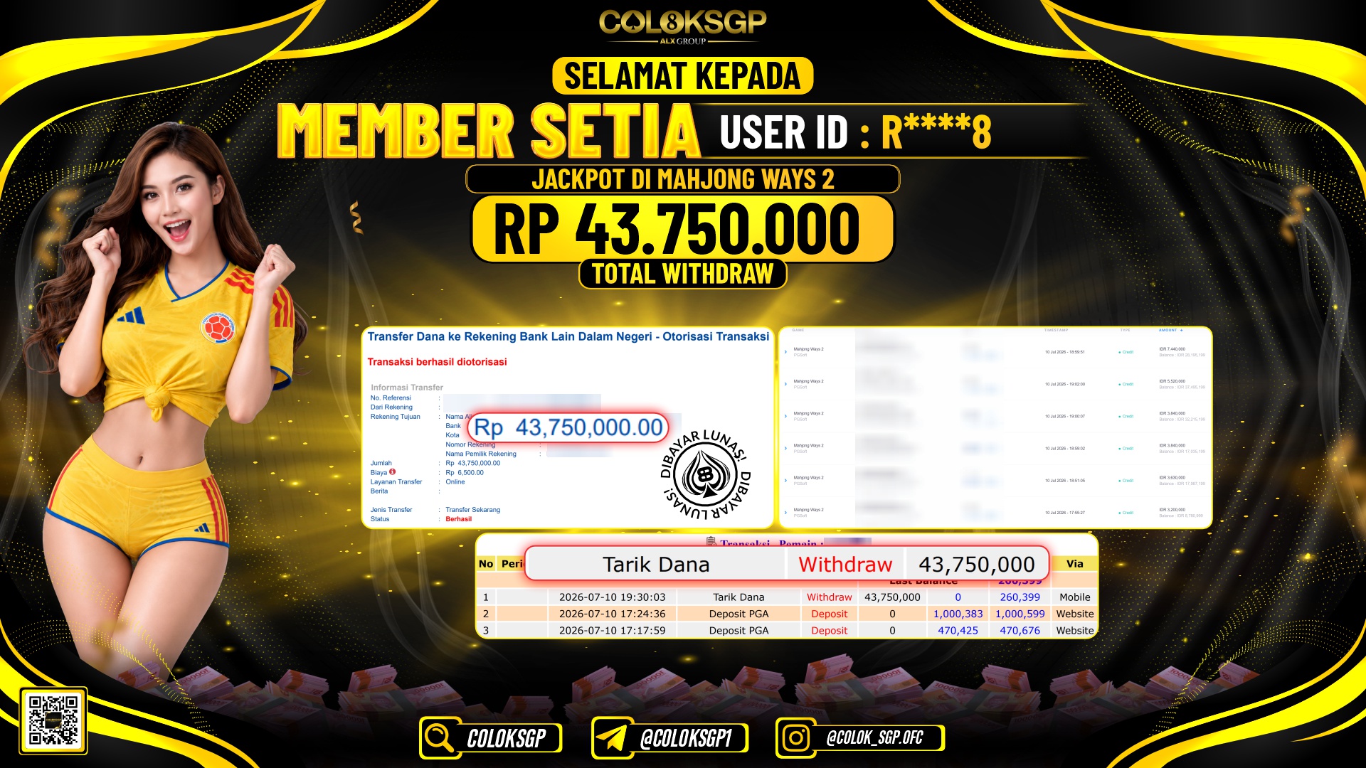 COLOKSGP JACKPOT PGSOFT - MAHJONG WAYS 2 RP43.750.000,- LUNAS