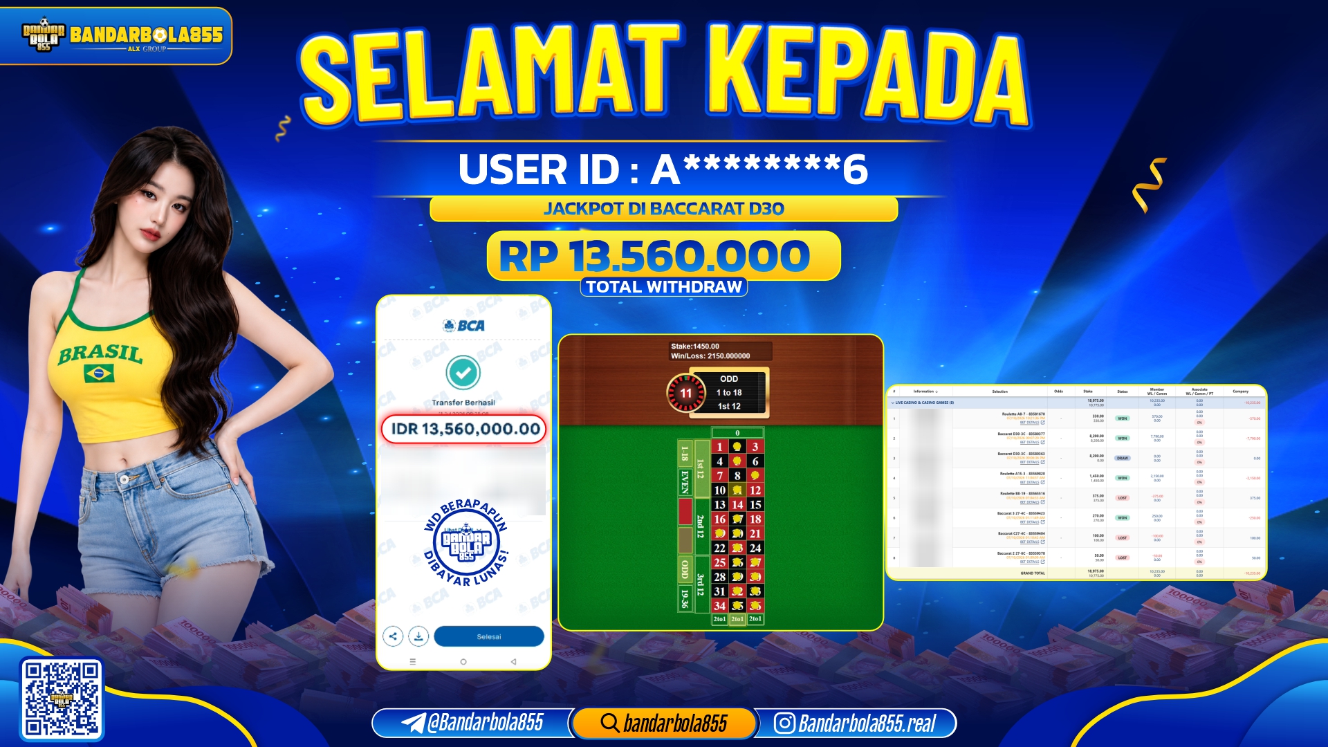 JACKPOT BANDARBOLA855 DI BACCARAT D30 Rp13.560.000, - LUNAS🎖