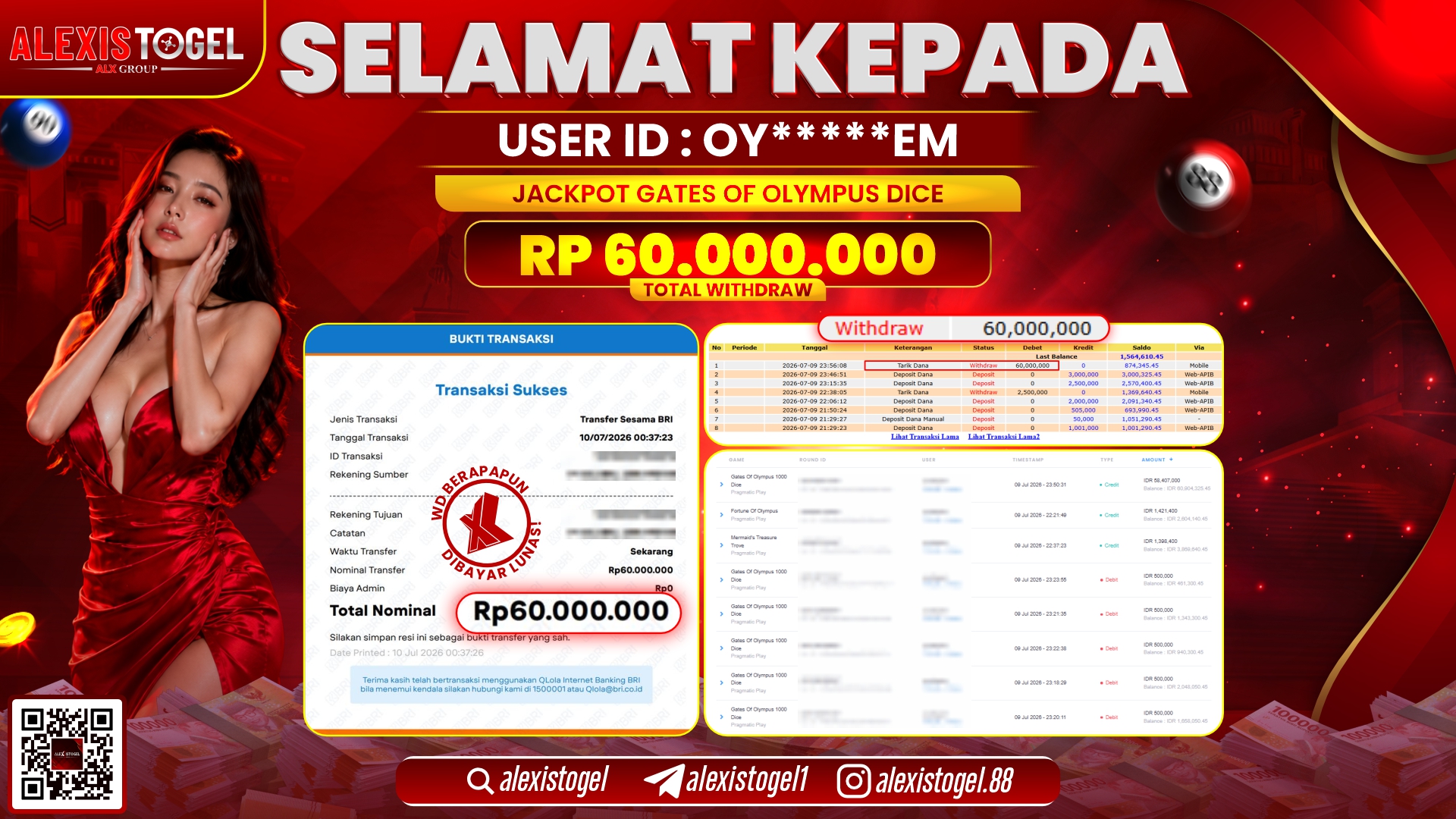 ALEXISTOGEL JACKPOT DI GATES OF OLYMPUS DICE RP.60.000.000,- LUNAS