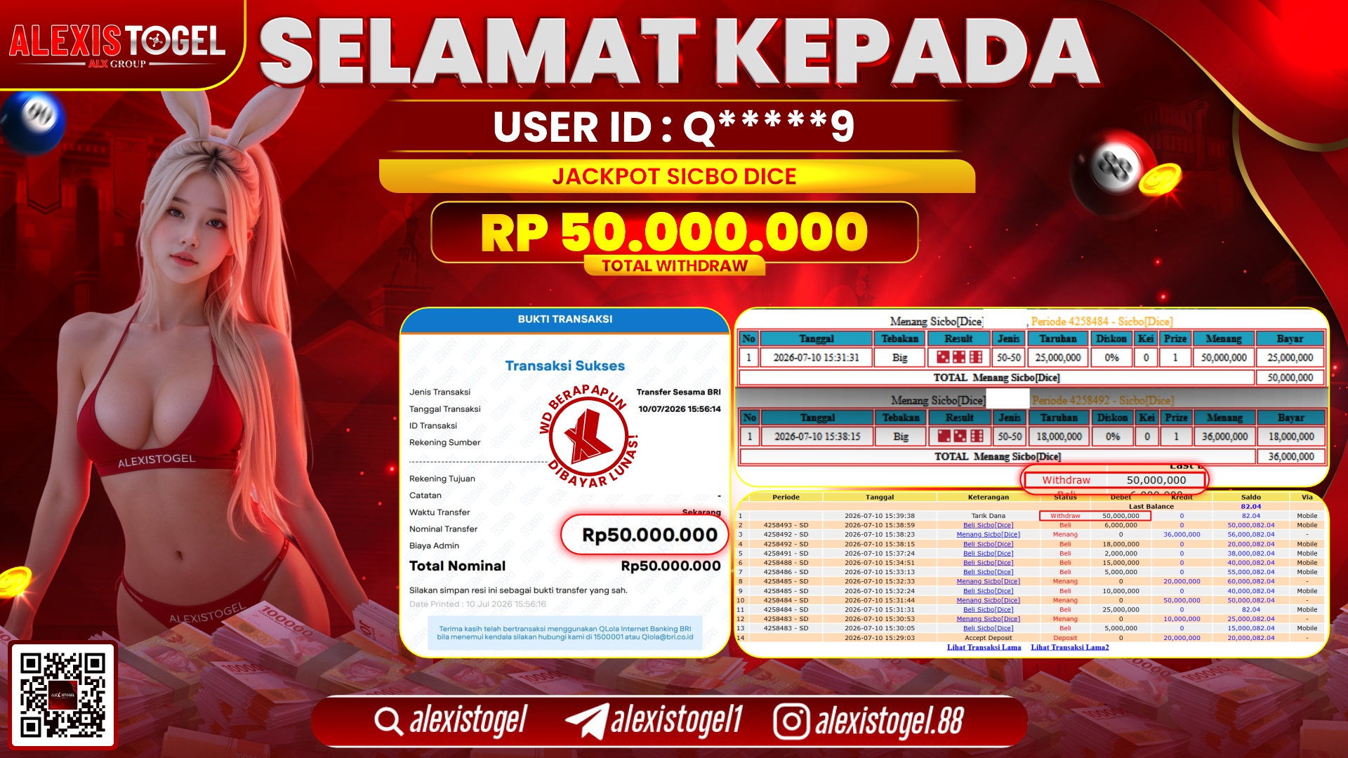 ALEXISTOGEL JACKPOT DI SICBO DICE RP.50.000.000,- LUNAS