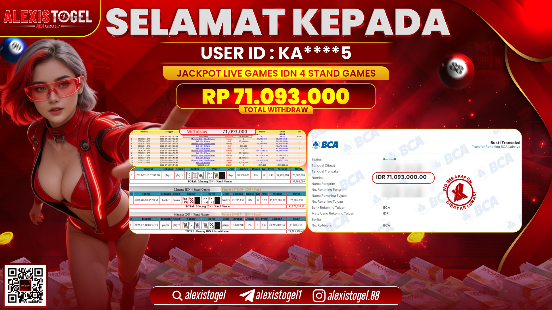 ALEXISTOGEL JACKPOT DI LIVE GAMES IDN 4 STAND RP.71.093.000,- LUNAS