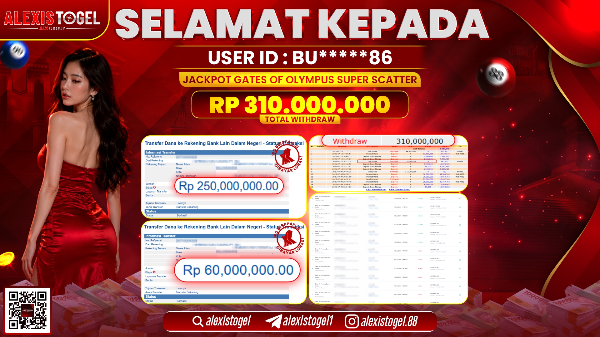 ALEXISTOGEL JACKPOT DI GATES OF OLYMPUS SUPER SCATTER RP.310.000.000,- LUNAS