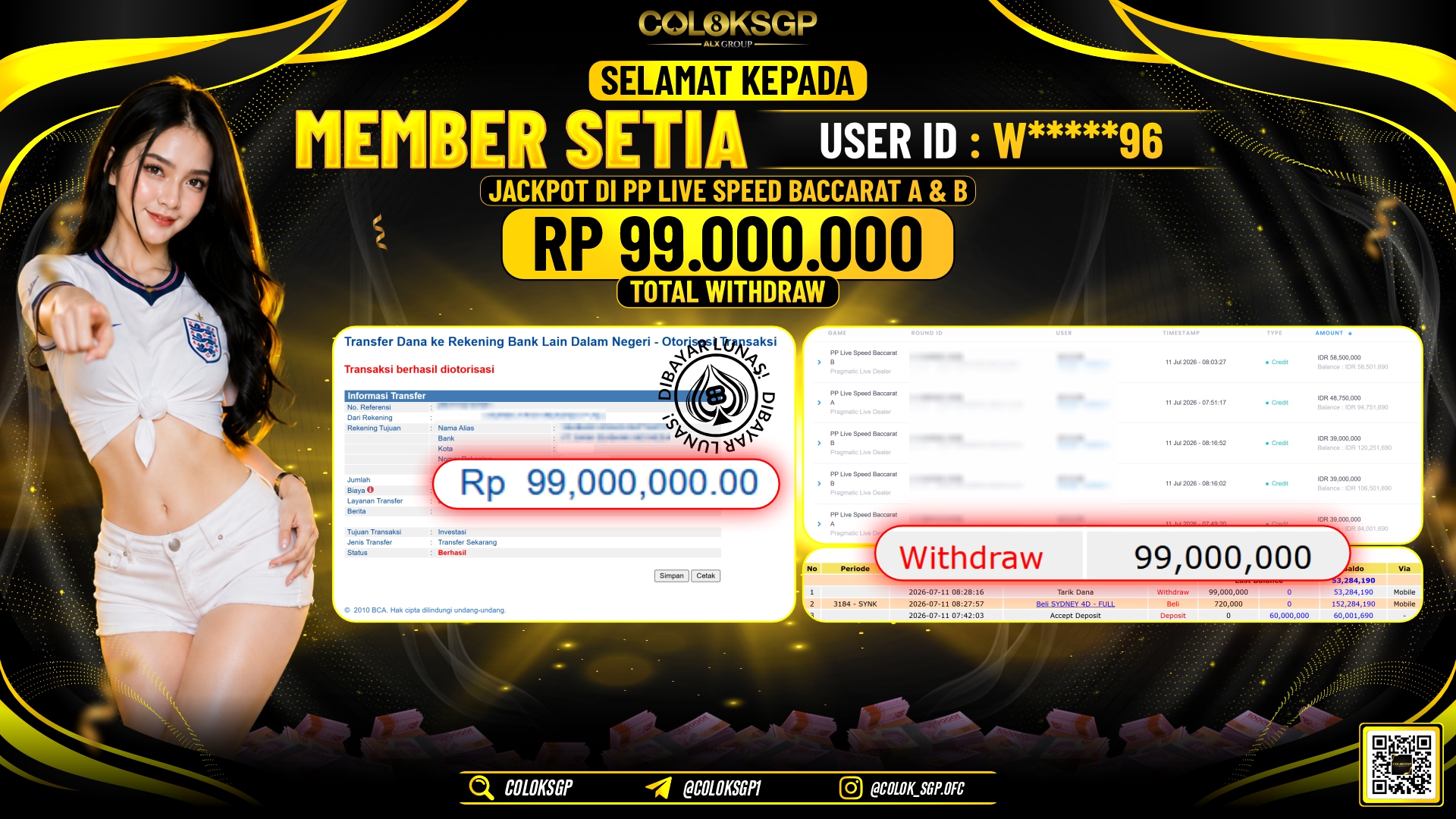 COLOKSGP JACKPOT PRAGMATIC LIVE DEALER - PP LIVE SPEED BACCARAT A&B RP99.000.000,- LUNAS