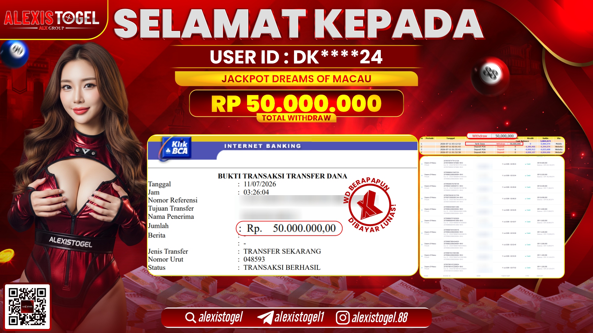 ALEXISTOGEL JACKPOT DI DREAMS OF MACAU RP.50.000.000,- LUNAS