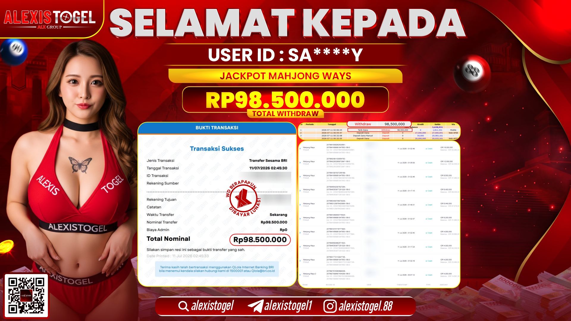 ALEXISTOGEL JACKPOT DI MAHJONG WAYS RP.98.500.000,- LUNAS