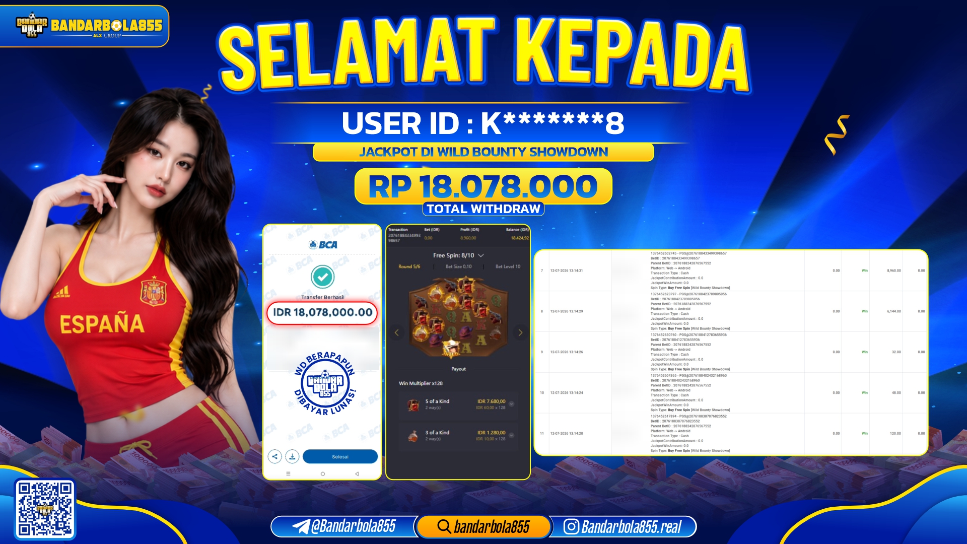 JACKPOT BANDARBOLA855 DI WILD BOUNTY SHOWDOWN Rp18.078.000, - LUNAS🎖