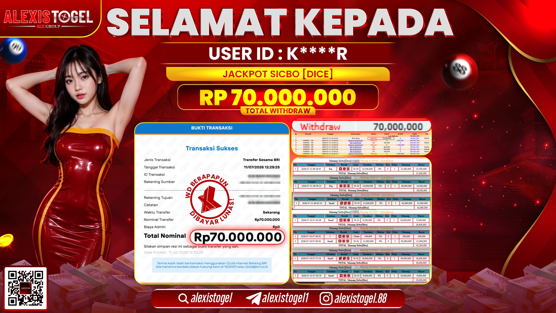 ALEXISTOGEL JACKPOT DI SICBO DICE RP.70.000.000,- LUNAS