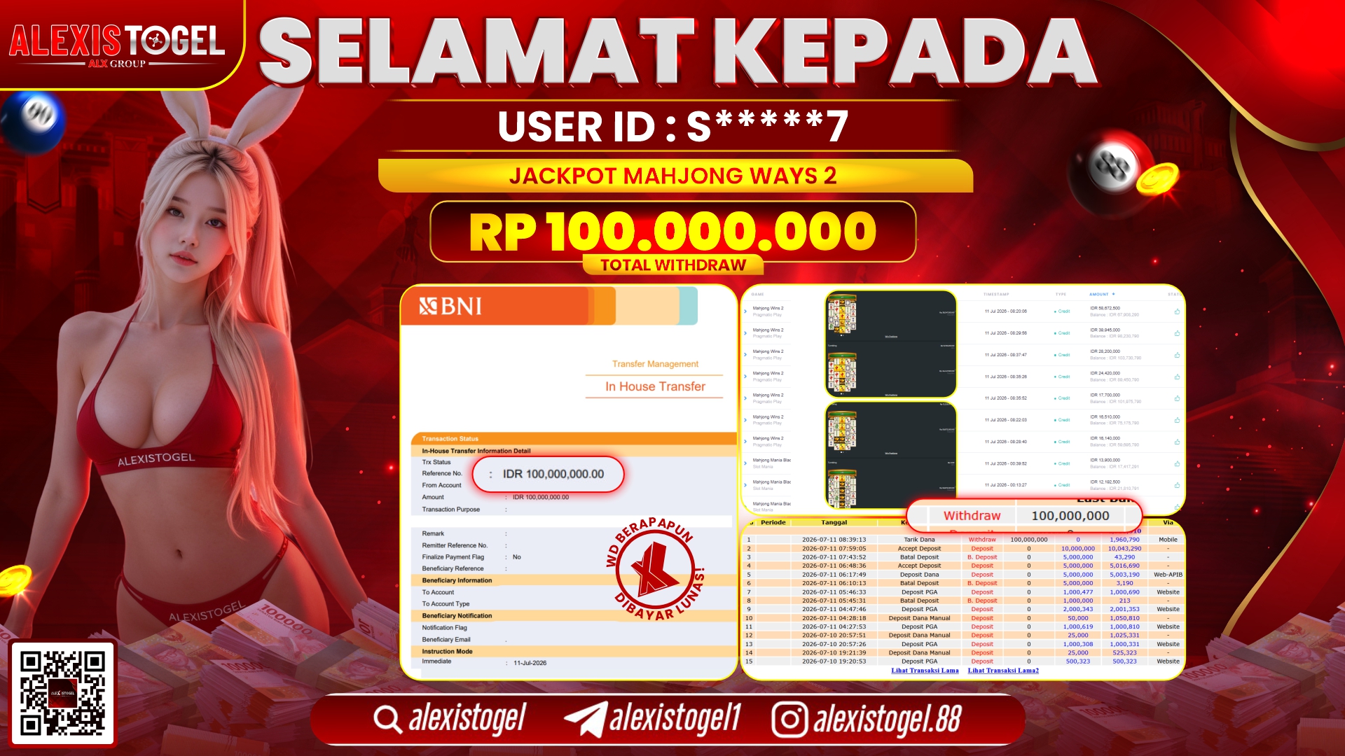 ALEXISTOGEL JACKPOT DI MAHJONG WAYS 2 RP.100.000.000,- LUNAS