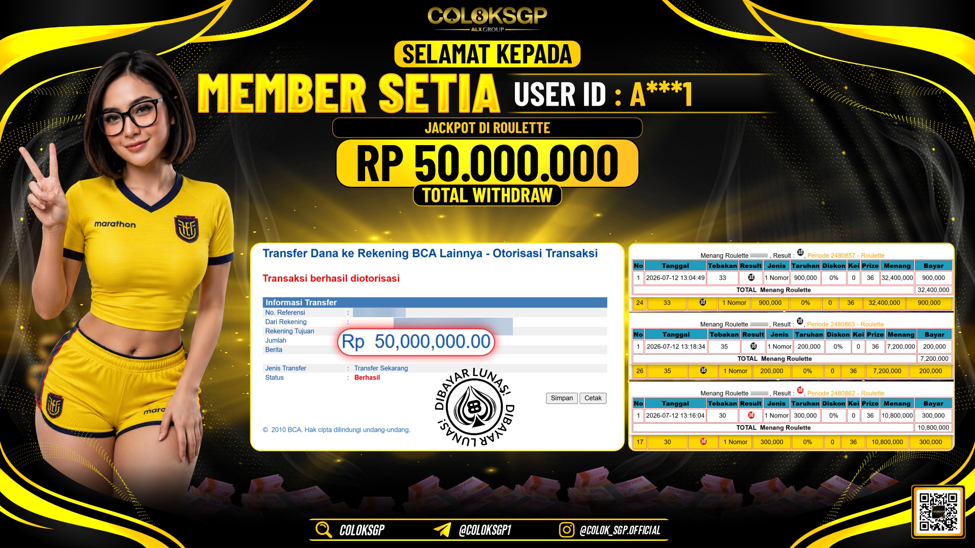 COLOKSGP JACKPOT IDNLIVE - ROULETTE RP50.000.000,- LUNAS