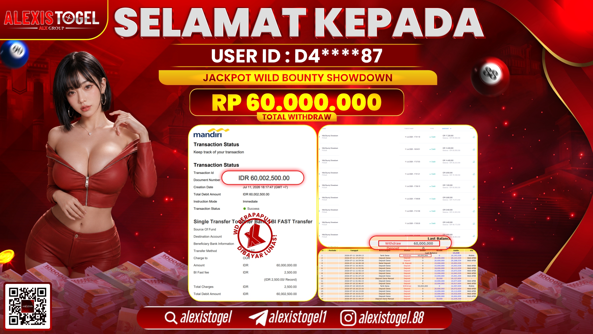 ALEXISTOGEL JACKPOT DI WILD BOUNTY SHOWDOWN RP.60.000.000,- LUNAS