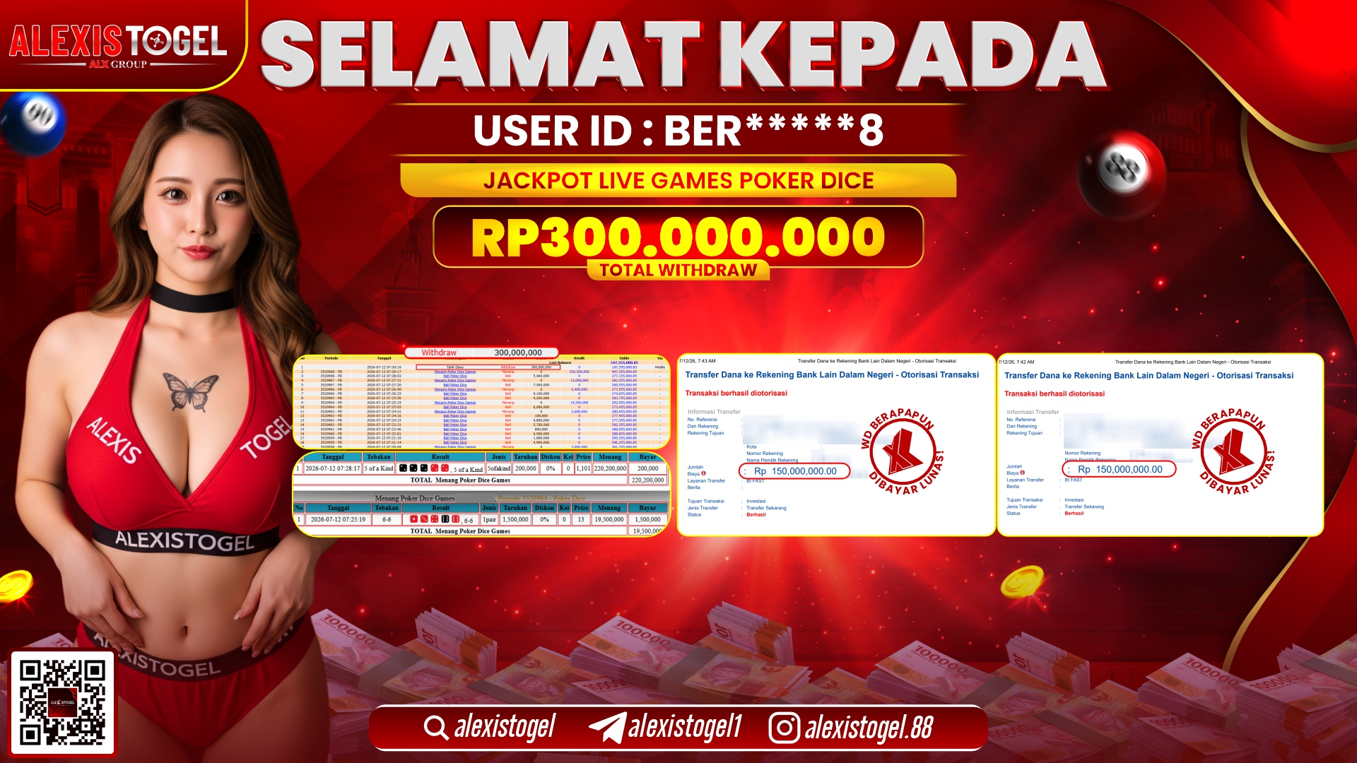 ALEXISTOGEL JACKPOT DI LIVE GAMES POKER DICE RP.300.000.000,- LUNAS