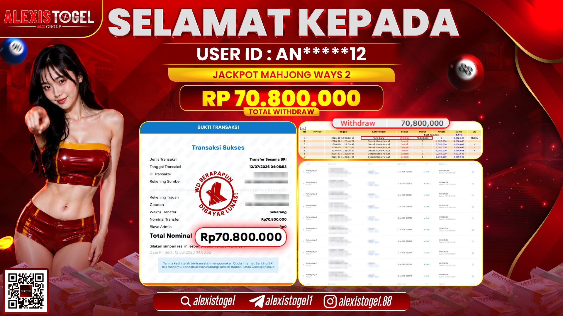 ALEXISTOGEL JACKPOT DI MAHJONG WAYS 2 RP.70.800.000,- LUNAS