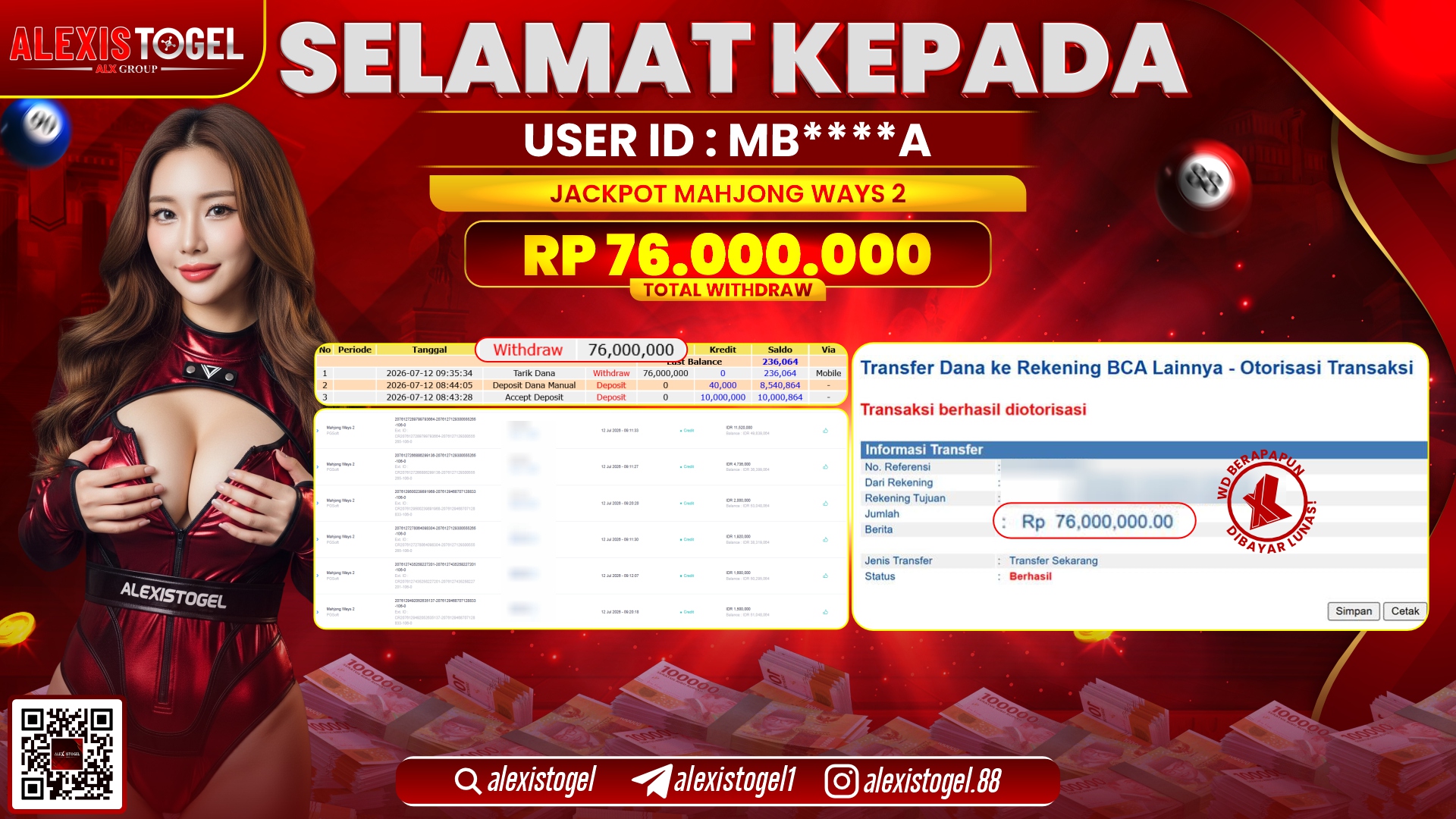 ALEXISTOGEL JACKPOT DI MAHJONG WAYS 2 RP.76.000.000,- LUNAS