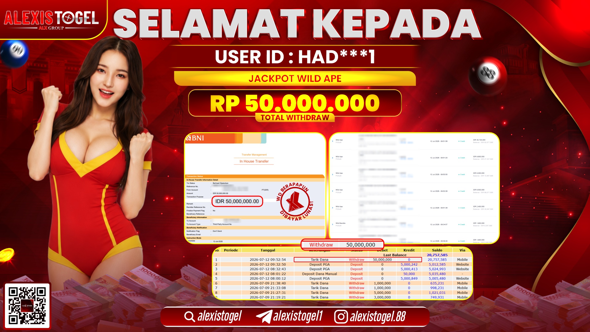 ALEXISTOGEL JACKPOT DI WILD APE RP.50.000.000,- LUNAS