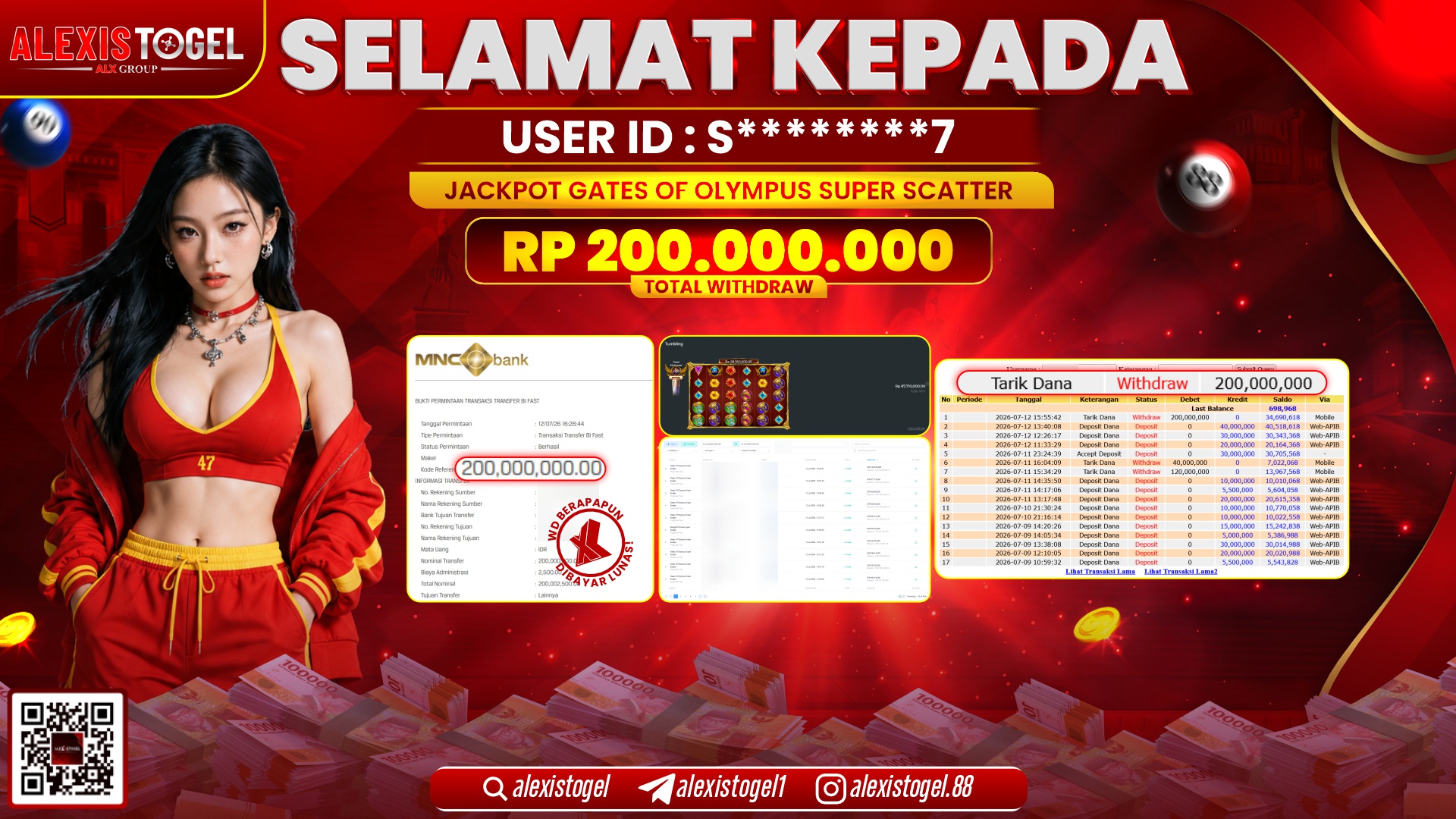 ALEXISTOGEL JACKPOT DI GATES OF OLYMPUS SUPER SCATTER RP.200.000.000,- LUNAS