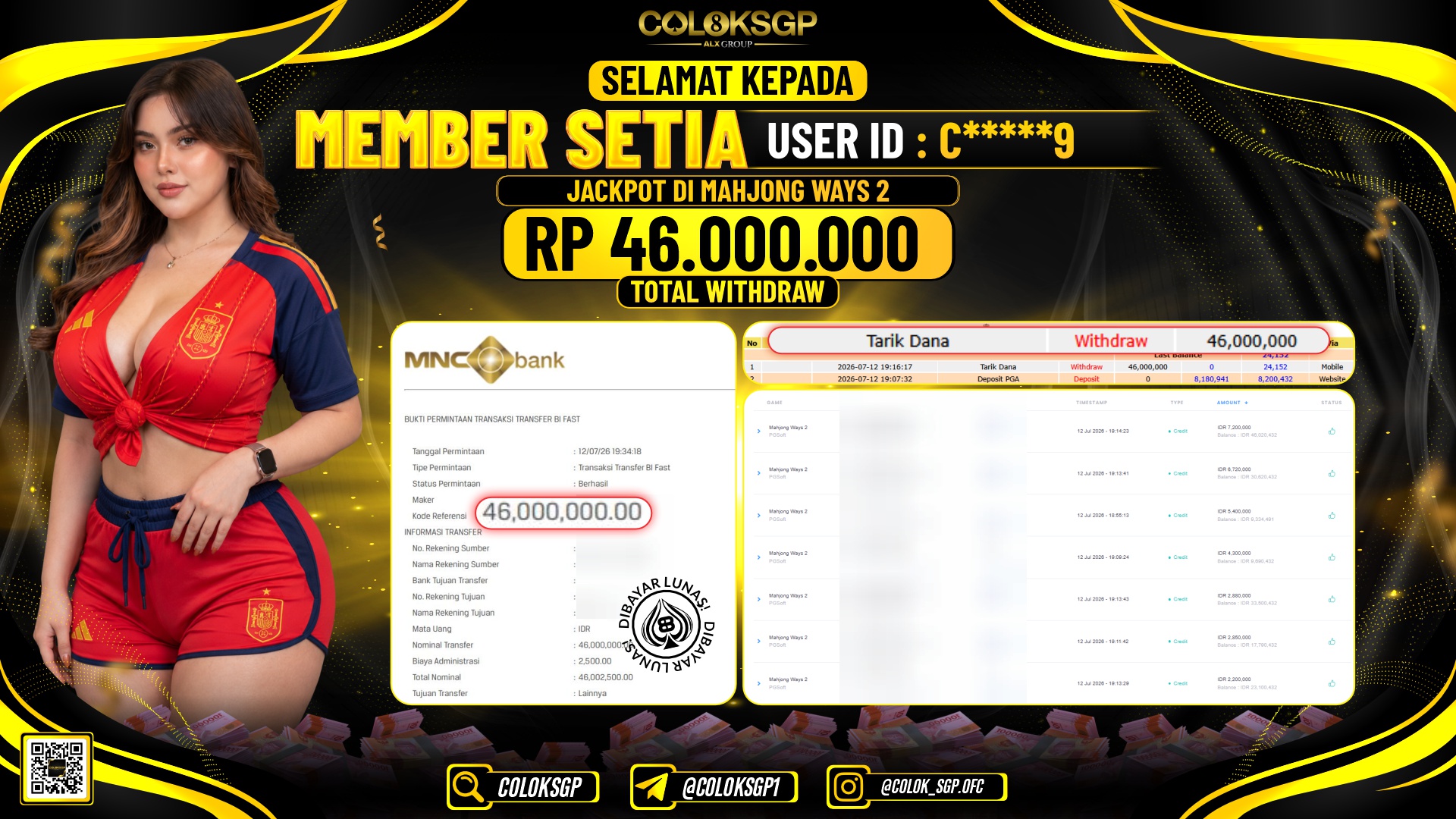 COLOKSGP JACKPOT PGSOFT - MAHJONG WAYS 2 RP46.000.000,- LUNAS