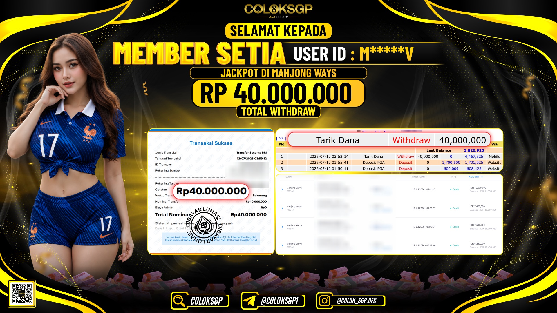 COLOKSGP JACKPOT PGSOFT - MAHJONG WAYS RP40.000.000,- LUNAS