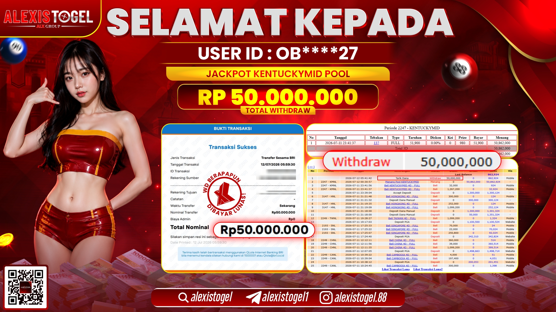 ALEXISTOGEL JACKPOT DI KENTUCKYMID POOL RP.50.000.000,- LUNAS
